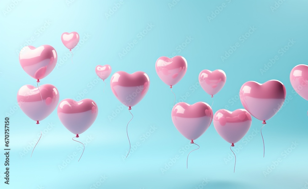 red and pink love shape balloons, valentine day hearts creative background, love and emotions concept