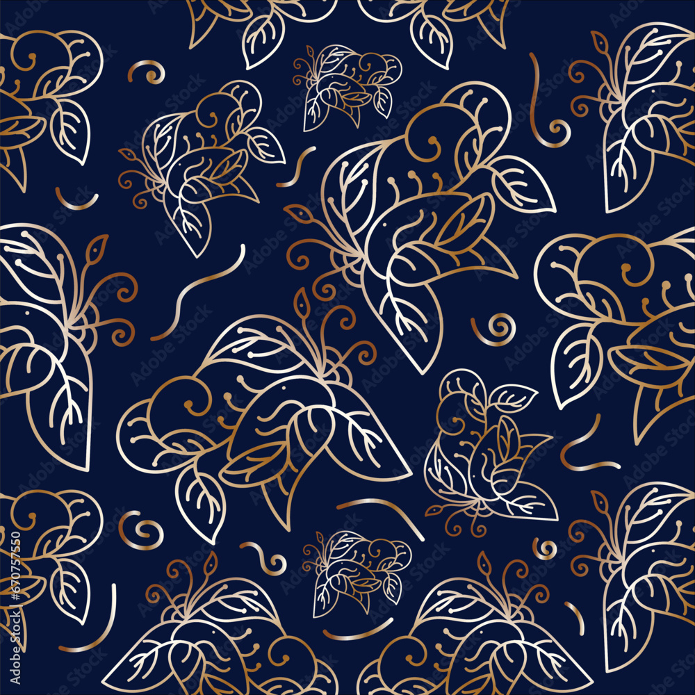 illustration of a gold gradient batik design on a dark blue background