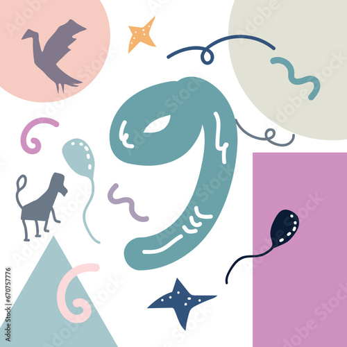 Soft nine color numbers background, for children's learning