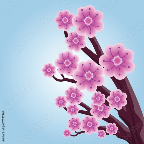 illustration of purple flowers on a beautiful tree, great for wall decoration