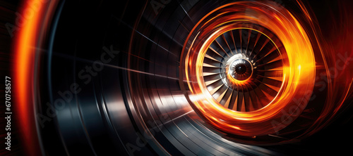 Advanced engineering banner, depicting the  turbine blades of a jet engine hi tech environment