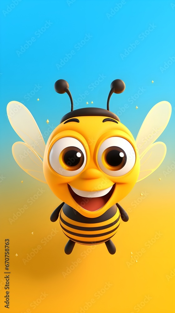 Cute Bee Portrait Wallpaper with Soft Gradient Background