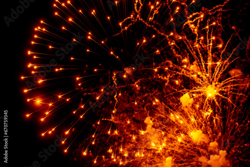 Bild auf Leinwand Beautiful colorful fireworks at night. Selective focus.
