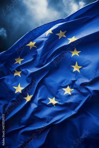 official flag of European Union, blue surface with twelve yellow stars