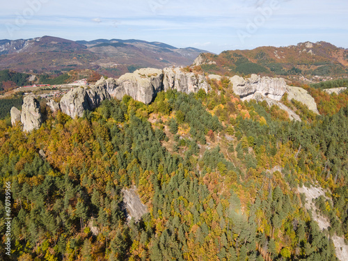 Aerial Autumn view of  ancient sanctuary Belintash, Bulgaria