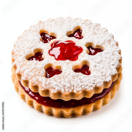 Professional food photography of Linzer Cookie, Christmas food isolated on white background, Xmas food