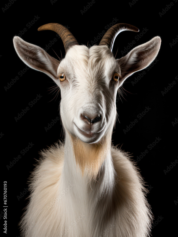 Alpine Goat Studio Shot Isolated on Clear Black Background, Generative AI Alpine Goat Studio Shot Isolated on Clear Black Background, Generative AI