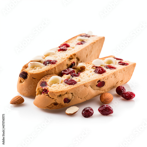 Professional food photography of Cranberry and Nut Biscotti, Christmas food isolated on white background, Xmas food