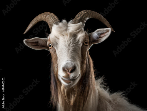 Alpine Goat Studio Shot Isolated on Clear Black Background, Generative AI © Vig