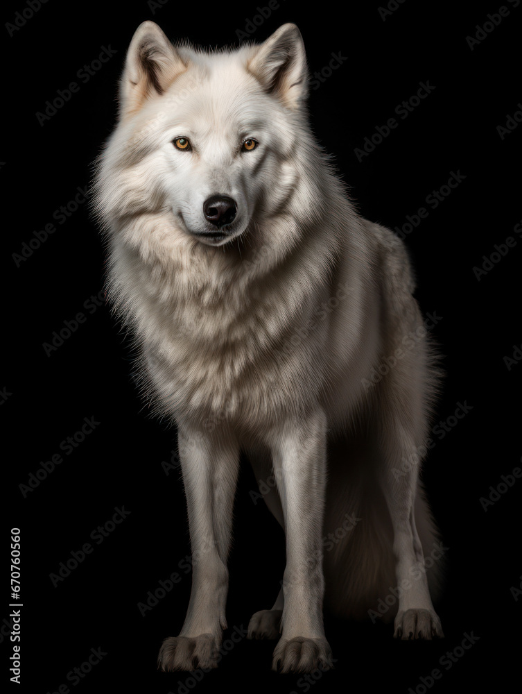 Arctic Wolf Studio Shot Isolated on Clear Black Background, Generative AI