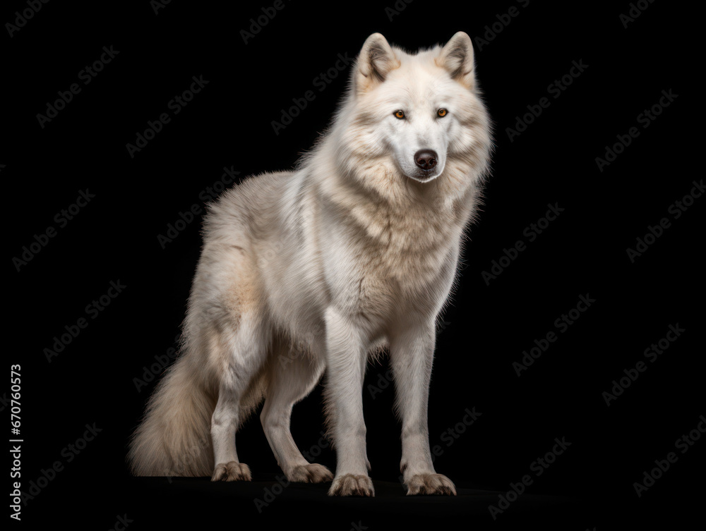 Arctic Wolf Studio Shot Isolated on Clear Black Background, Generative AI Arctic Wolf Studio Shot Isolated on Clear Black Background, Generative AI