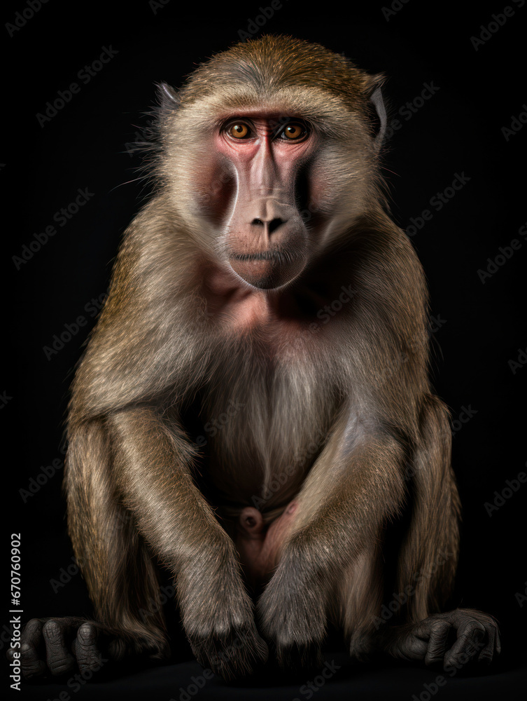 Baboon Studio Shot Isolated on Clear Black Background, Generative AI Baboon Studio Shot Isolated on Clear Black Background, Generative AI