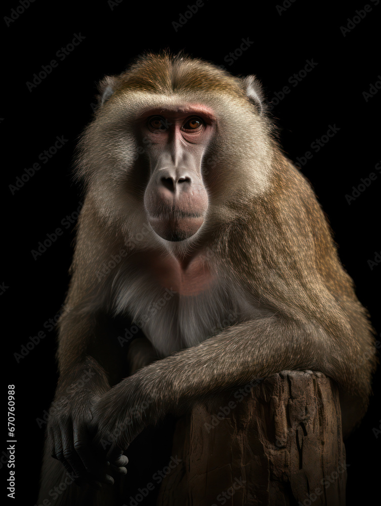 Obraz premium Baboon Studio Shot Isolated on Clear Black Background, Generative AI