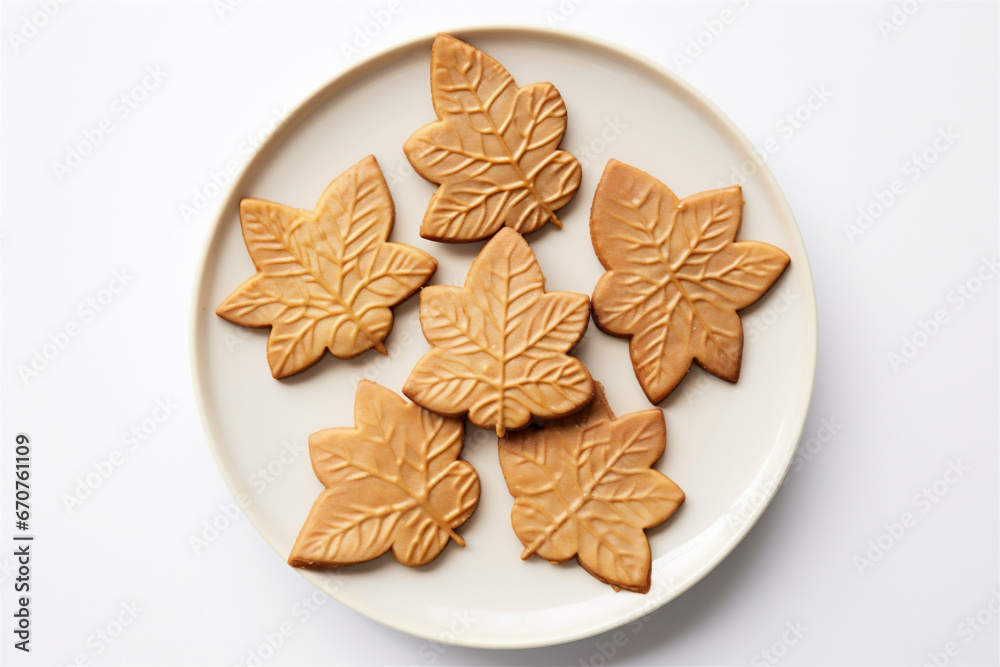 Top Down Photograph, Autumn Leaf.Cookies Isolated on a White Background, Generative AI Top Down Photograph, Autumn Leaf.Cookies Isolated on a White Background, Generative AI
