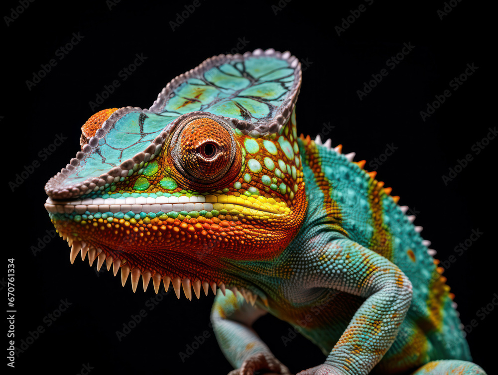 Obraz premium Chameleon Studio Shot Isolated on Clear Black Background, Generative AI