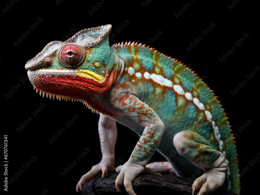 Obraz premium Chameleon Studio Shot Isolated on Clear Black Background, Generative AI