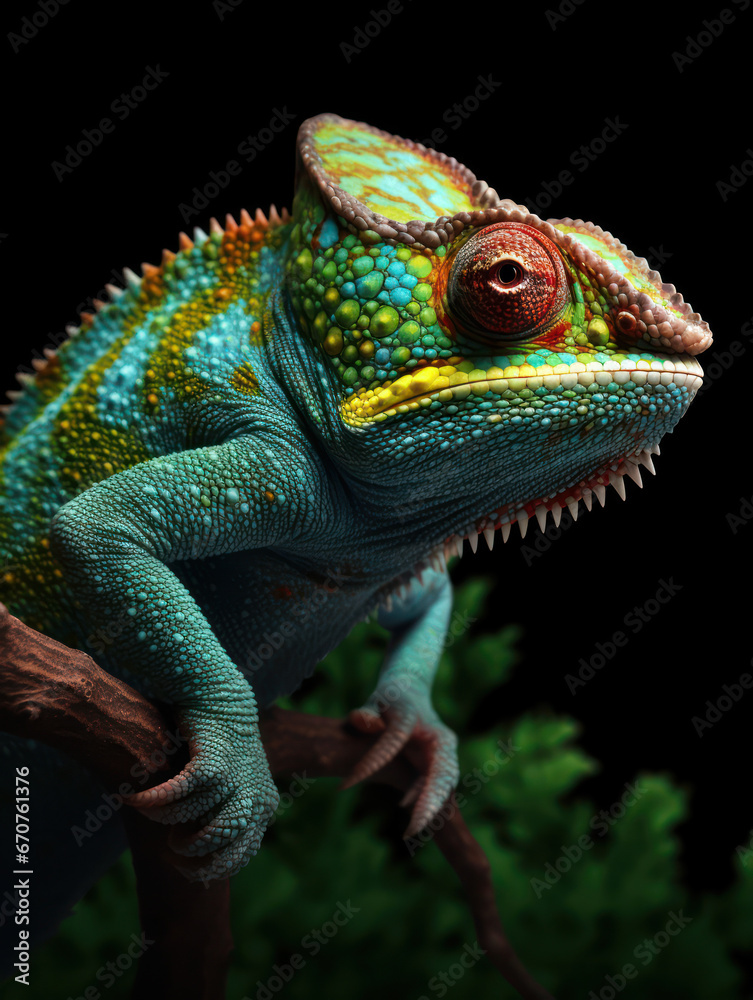 Chameleon Studio Shot Isolated on Clear Black Background, Generative AI Chameleon Studio Shot Isolated on Clear Black Background, Generative AI