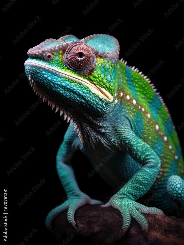 Obraz premium Chameleon Studio Shot Isolated on Clear Black Background, Generative AI
