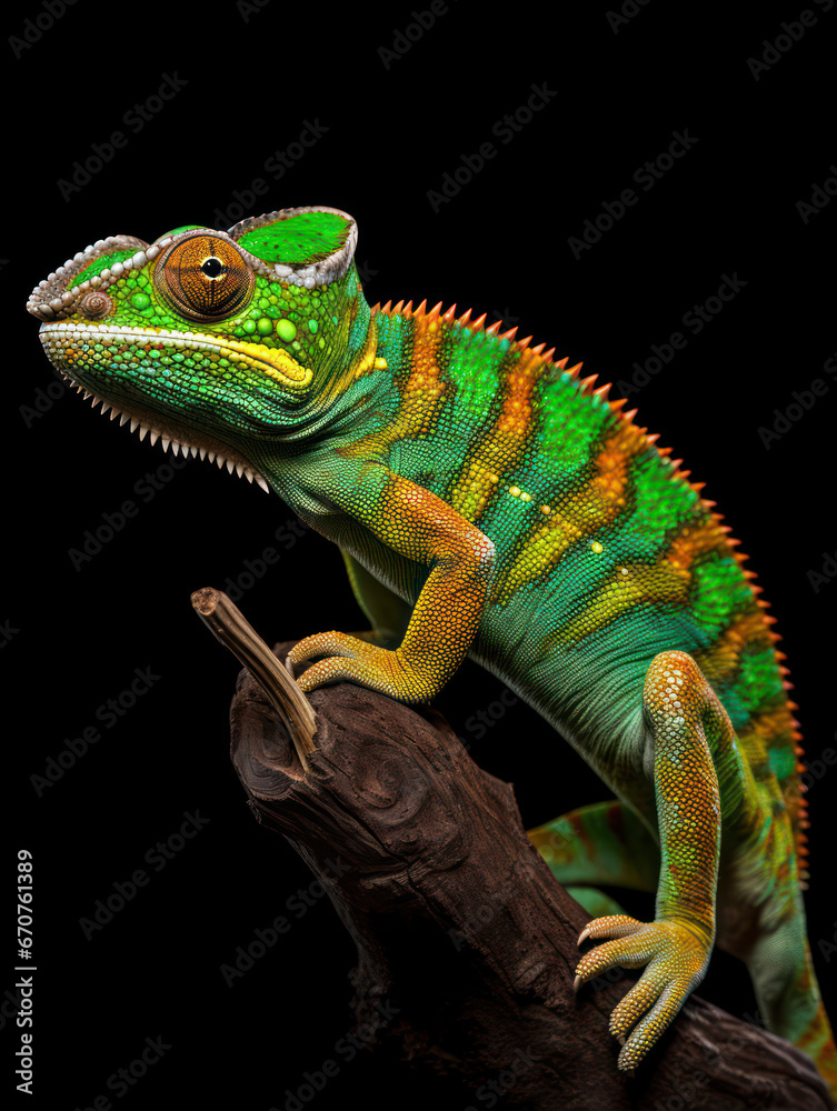 Obraz premium Chameleon Studio Shot Isolated on Clear Black Background, Generative AI