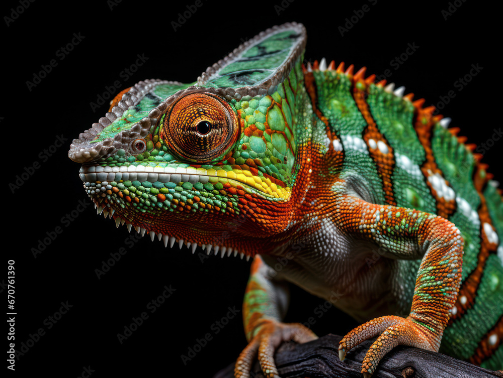 Chameleon Studio Shot Isolated on Clear Black Background, Generative AI Chameleon Studio Shot Isolated on Clear Black Background, Generative AI