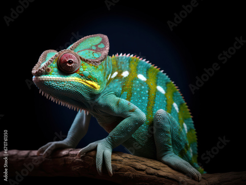 Chameleon Studio Shot Isolated on Clear Black Background, Generative AI © Vig