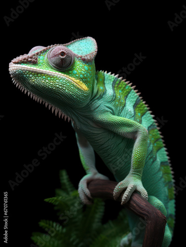 Chameleon Studio Shot Isolated on Clear Black Background  Generative AI