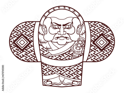 日本の新年風物詩やっこ凧の線画イラスト