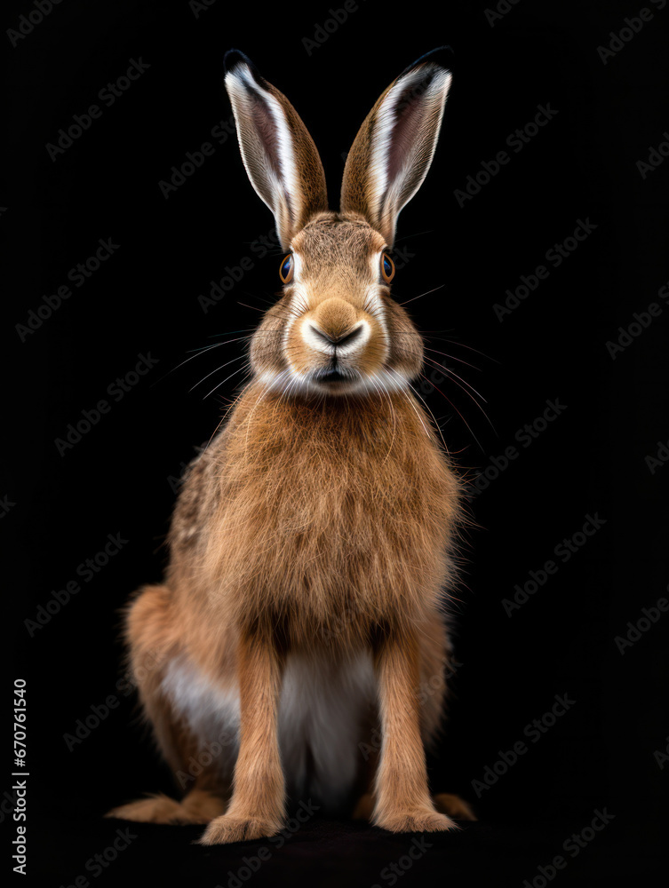 Obraz premium Hare Studio Shot Isolated on Clear Black Background, Generative AI
