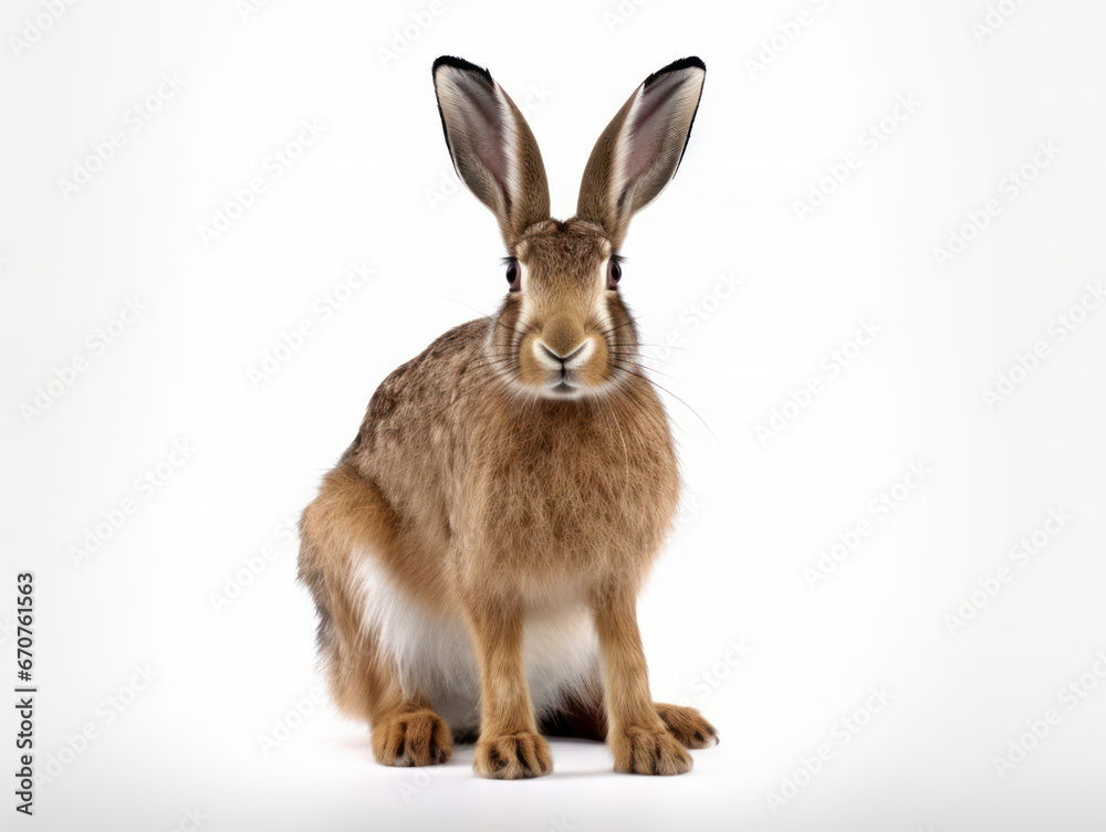 Hare Studio Shot Isolated on Clear White Background, Generative AI Hare Studio Shot Isolated on Clear White Background, Generative AI