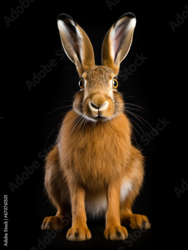 Hare Studio Shot Isolated on Clear Black Background, Generative AI