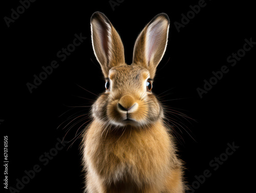 Hare Studio Shot Isolated on Clear Black Background, Generative AI © Vig