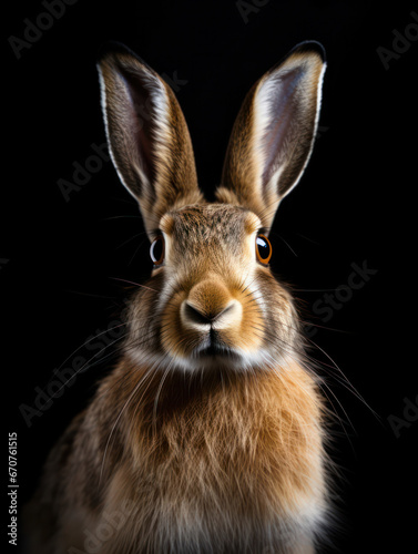 Hare Studio Shot Isolated on Clear Black Background, Generative AI © Vig