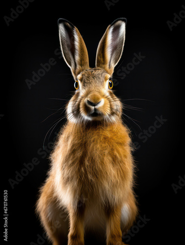Hare Studio Shot Isolated on Clear Black Background, Generative AI © Vig