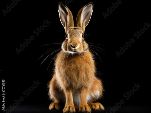 Hare Studio Shot Isolated on Clear Black Background, Generative AI