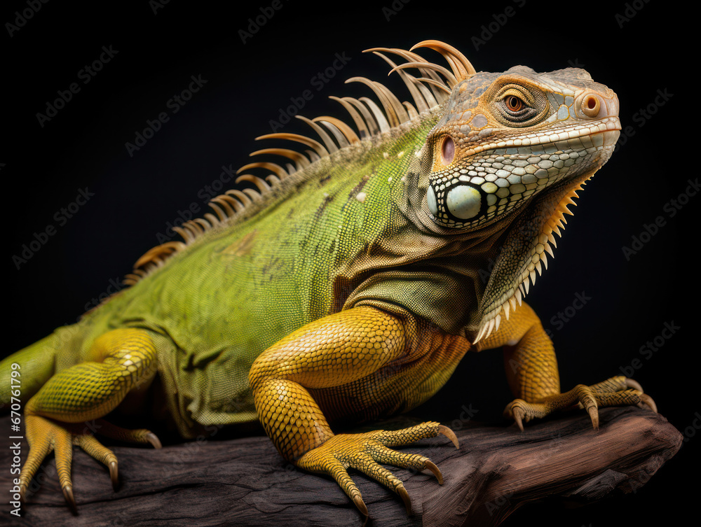 Iguana Studio Shot Isolated on Clear Black Background, Generative AI Iguana Studio Shot Isolated on Clear Black Background, Generative AI