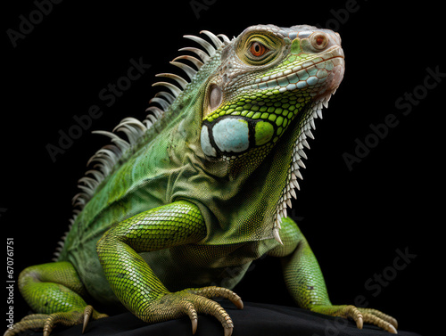 Iguana Studio Shot Isolated on Clear Black Background  Generative AI