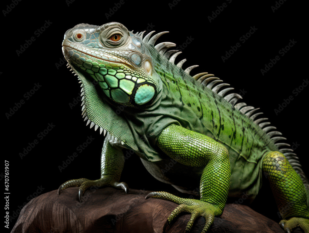 Iguana Studio Shot Isolated on Clear Black Background, Generative AI Iguana Studio Shot Isolated on Clear Black Background, Generative AI