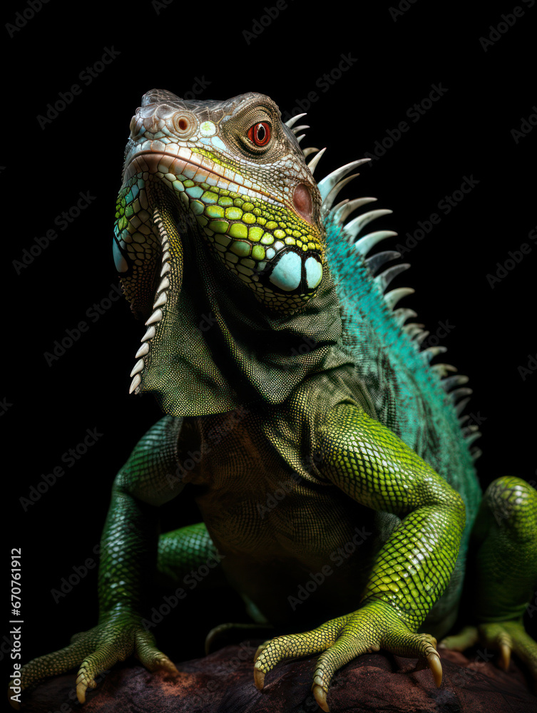 Iguana Studio Shot Isolated on Clear Black Background, Generative AI