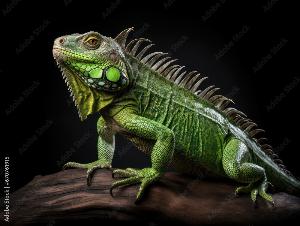 Iguana Studio Shot Isolated on Clear Black Background, Generative AI Iguana Studio Shot Isolated on Clear Black Background, Generative AI