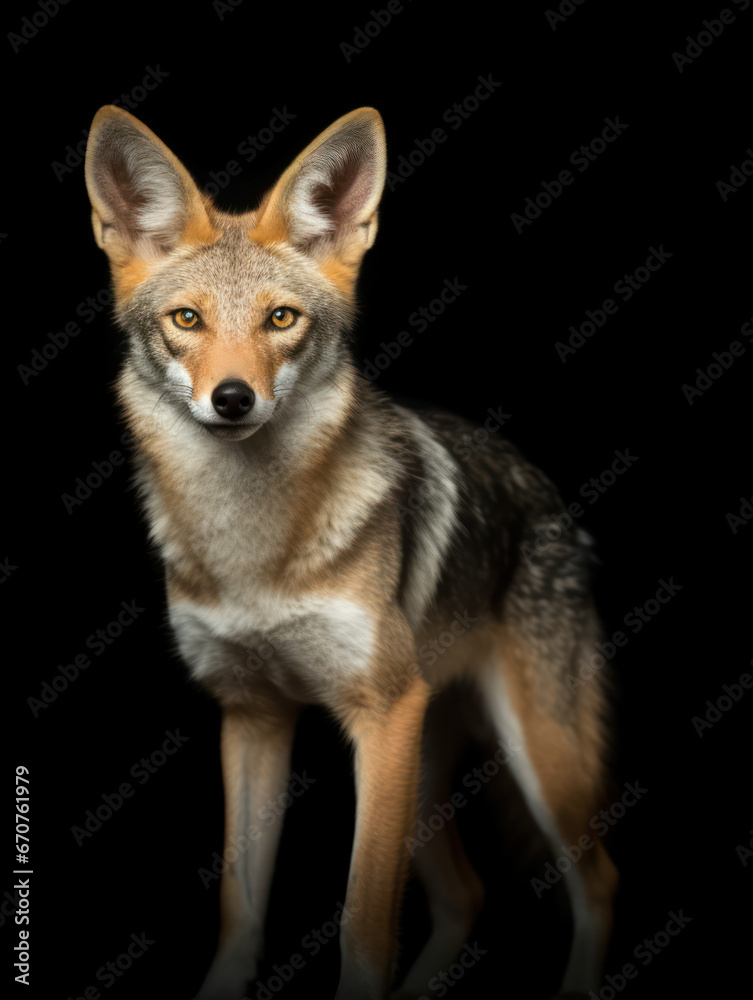 Jackal Studio Shot Isolated on Clear Black Background, Generative AI Jackal Studio Shot Isolated on Clear Black Background, Generative AI