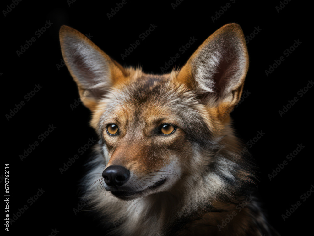 Fototapeta premium Jackal Studio Shot Isolated on Clear Black Background, Generative AI