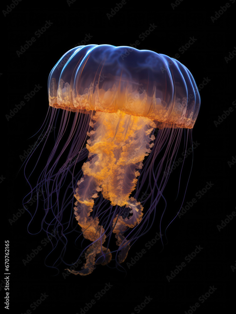 Jellyfish Studio Shot Isolated on Clear Black Background, Generative AI Jellyfish Studio Shot Isolated on Clear Black Background, Generative AI