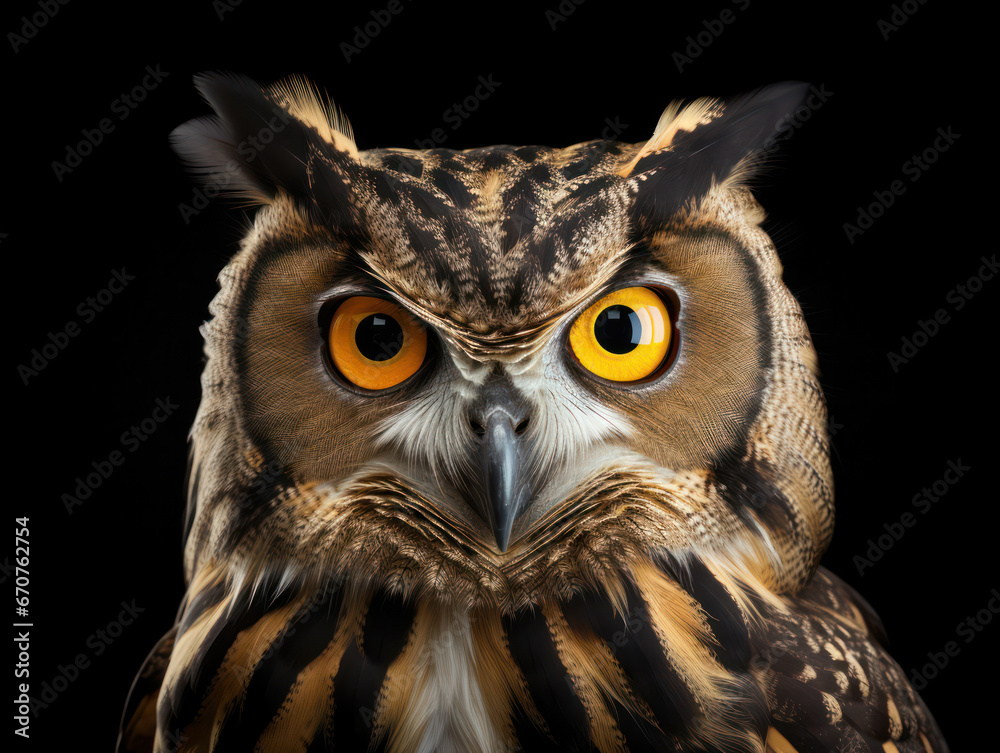 Owl Studio Shot Isolated on Clear Black Background, Generative AI Owl Studio Shot Isolated on Clear Black Background, Generative AI