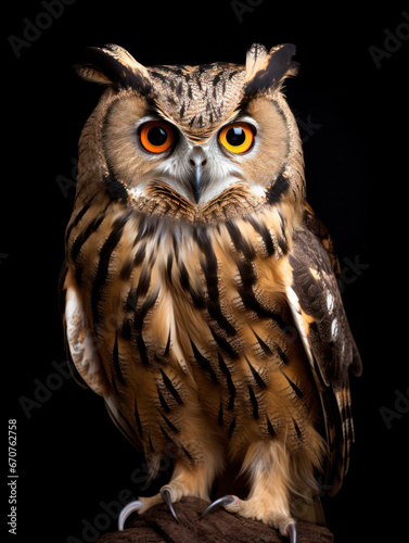 Owl Studio Shot Isolated on Clear Black Background, Generative AI © Vig