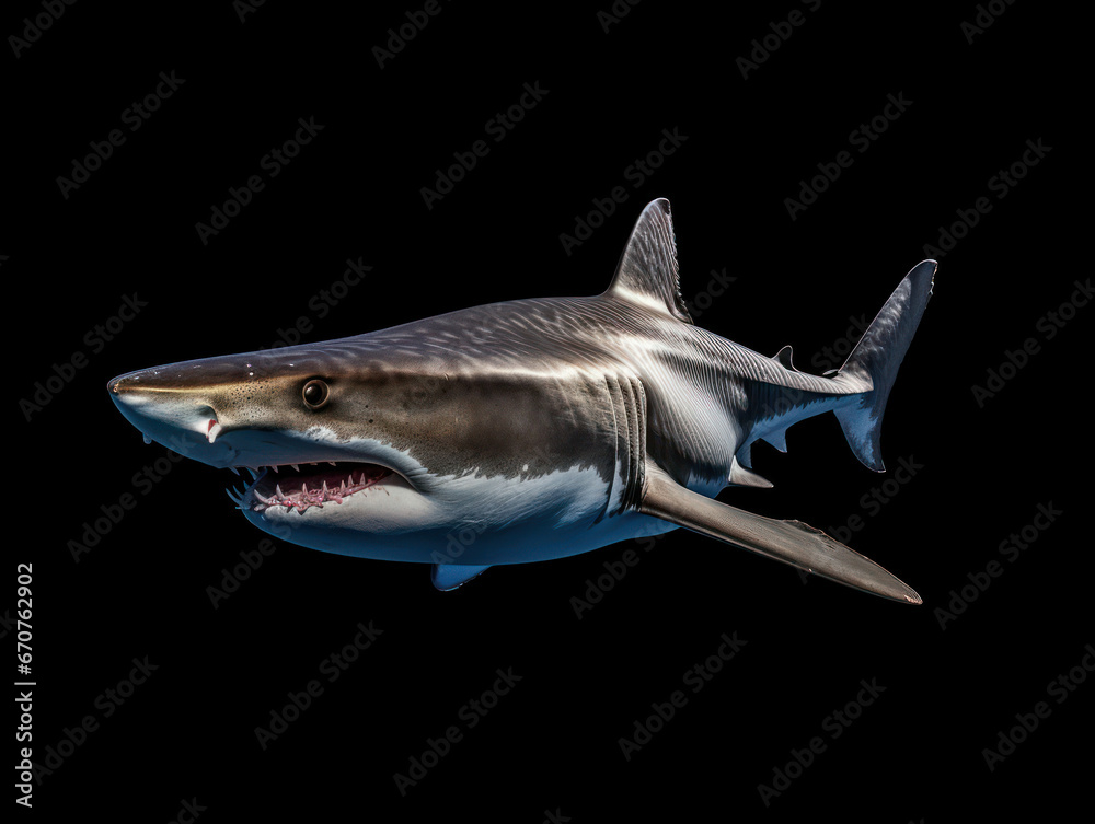 Fototapeta premium Shark Studio Shot Isolated on Clear Black Background, Generative AI