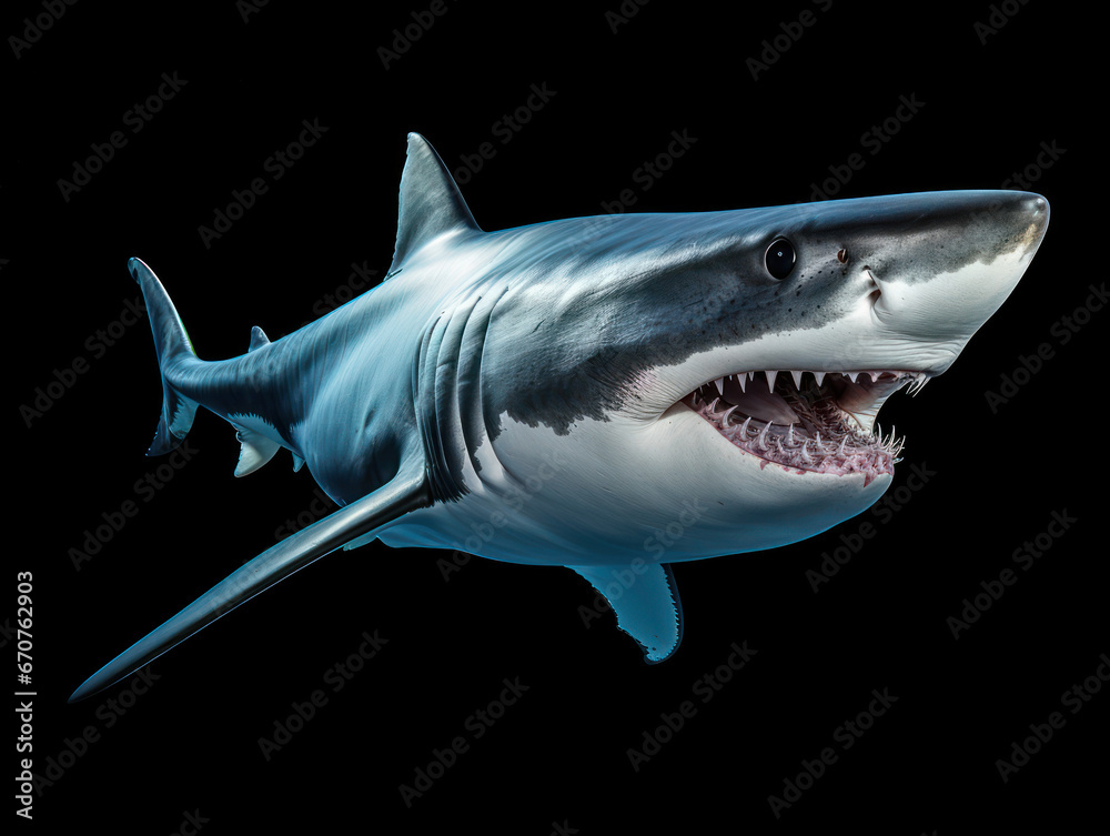 Shark Studio Shot Isolated on Clear Black Background, Generative AI Shark Studio Shot Isolated on Clear Black Background, Generative AI
