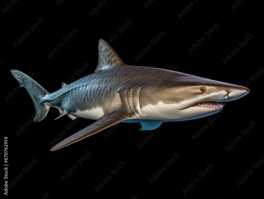 Shark Studio Shot Isolated on Clear Black Background, Generative AI