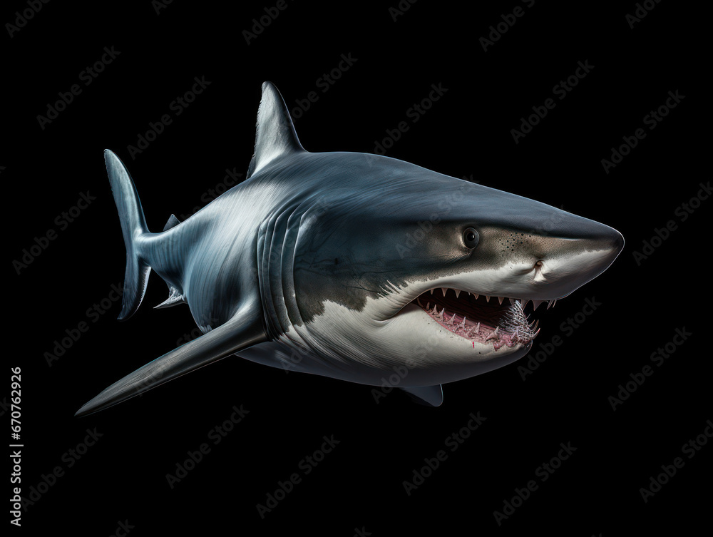 Shark Studio Shot Isolated on Clear Black Background, Generative AI Shark Studio Shot Isolated on Clear Black Background, Generative AI