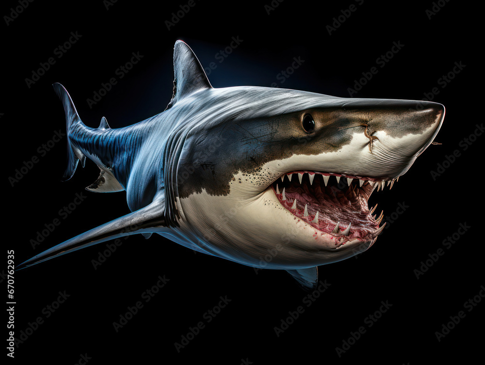 Shark Studio Shot Isolated on Clear Black Background, Generative AI Shark Studio Shot Isolated on Clear Black Background, Generative AI