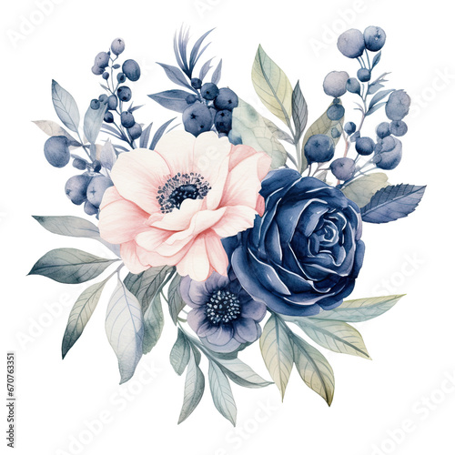 blush navy blue floral watercolor
